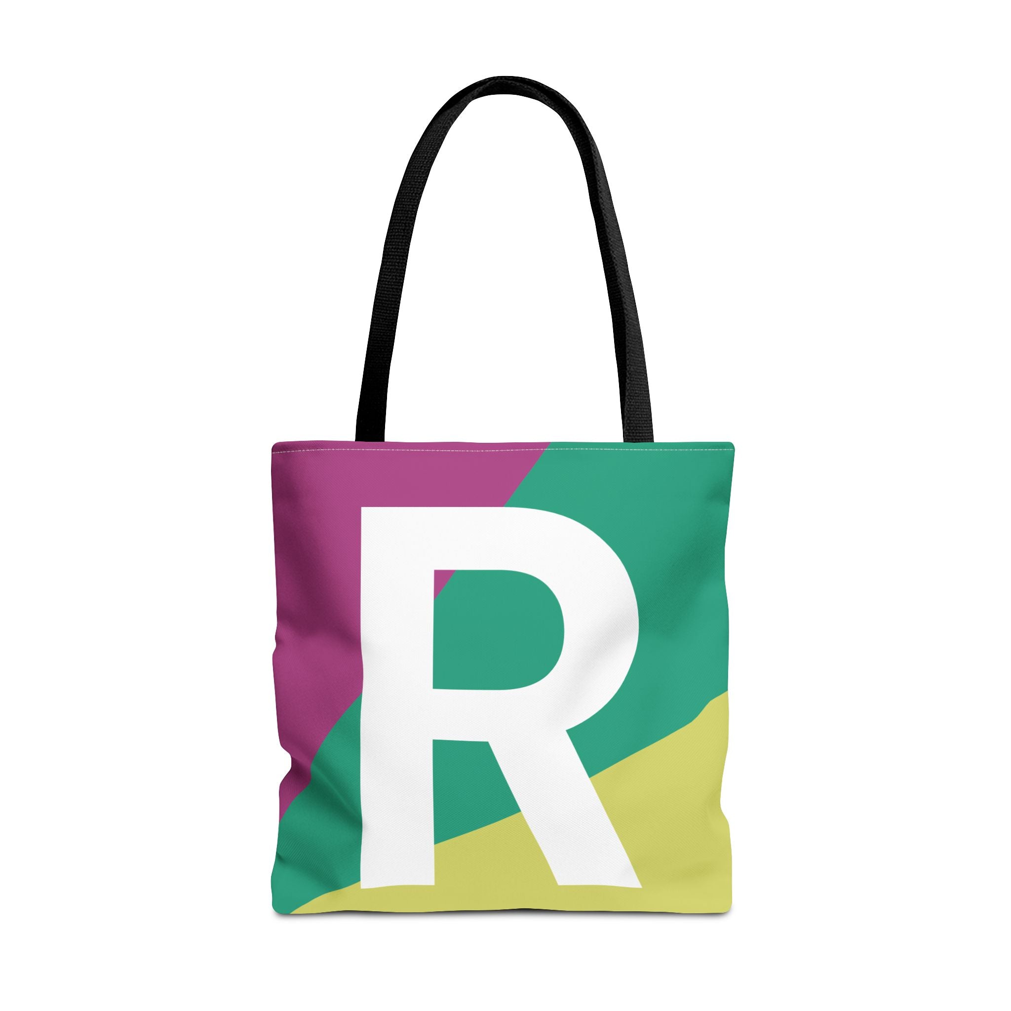 Monogram 'R' Colorblock Tote Bag — Personalized Initial R Shoulder Tote