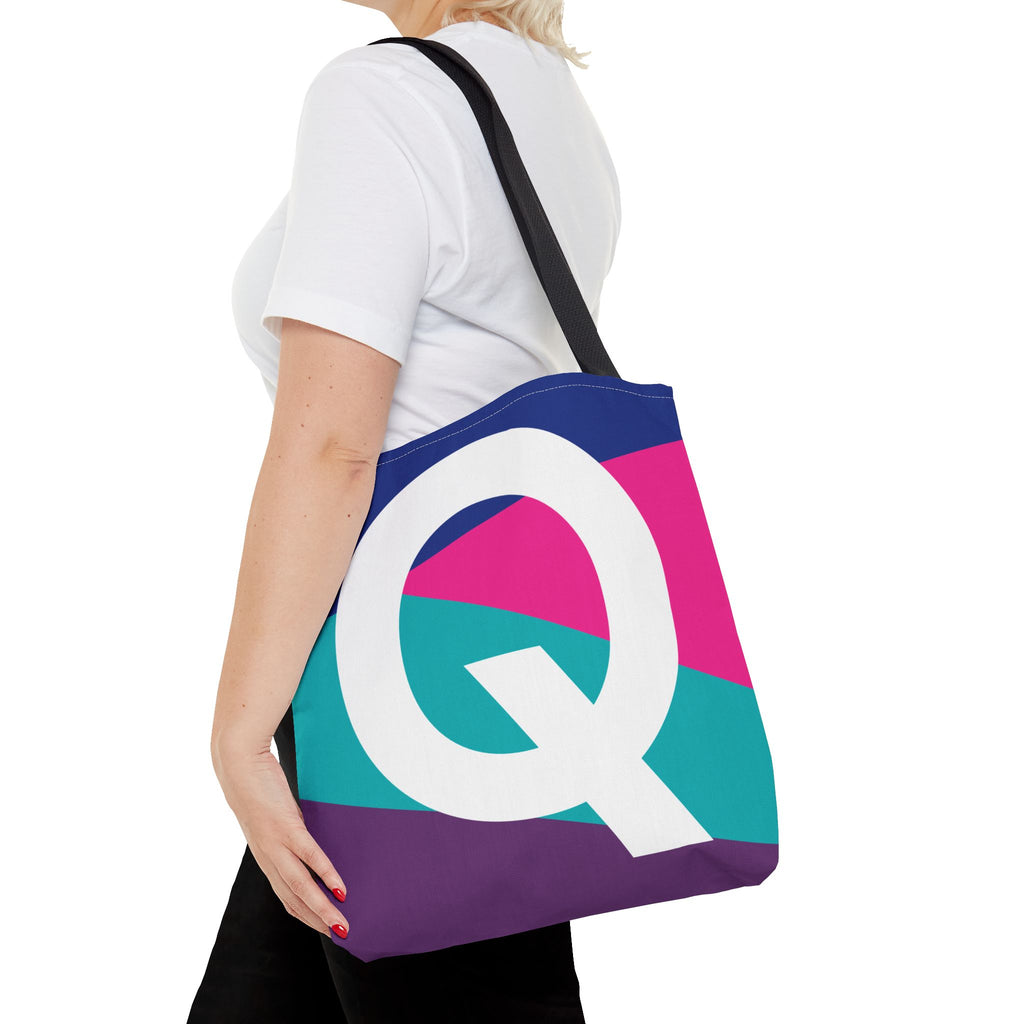 Monogram 'Q' Colorblock Tote Bag — Personalized Initial Q Shoulder Tote