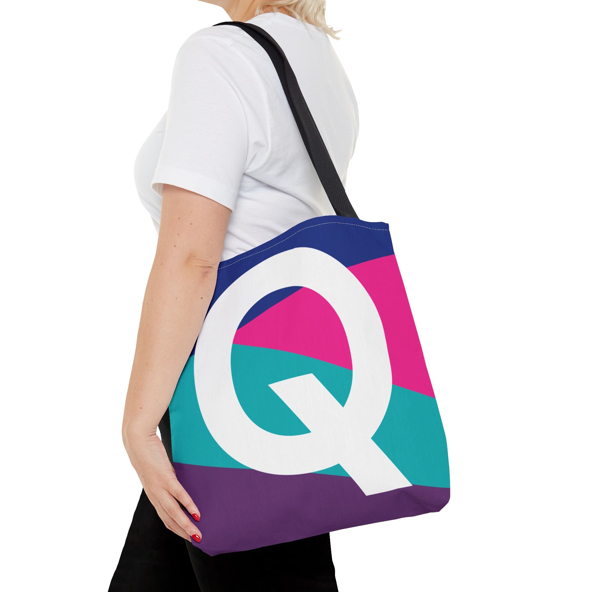 Monogram 'Q' Colorblock Tote Bag — Personalized Initial Q Shoulder Tote