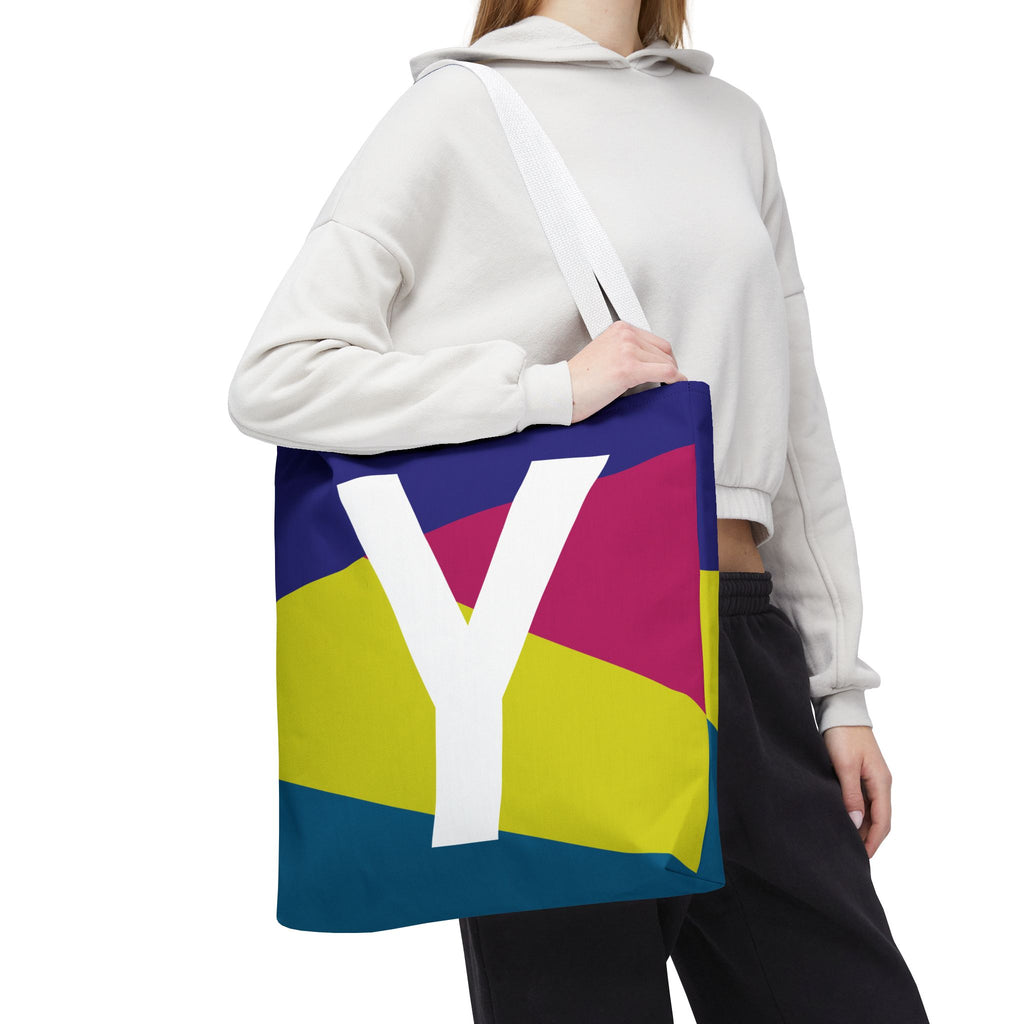 Monogram 'Y' Colorblock Tote Bag — Personalized Initial Y Shoulder Tote