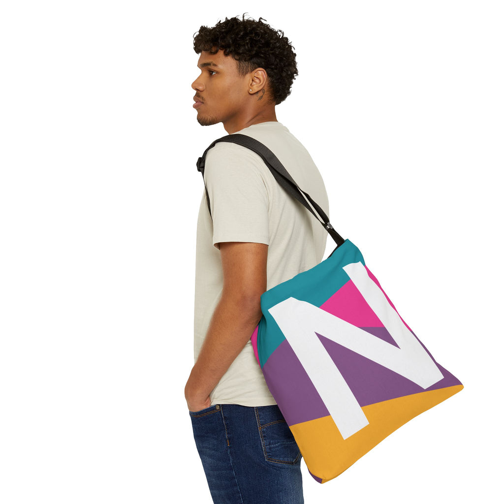 Initial Letter 'N' Colorblock Adjustable Tote Bag — Monogram Alphabet Shoulder Bag