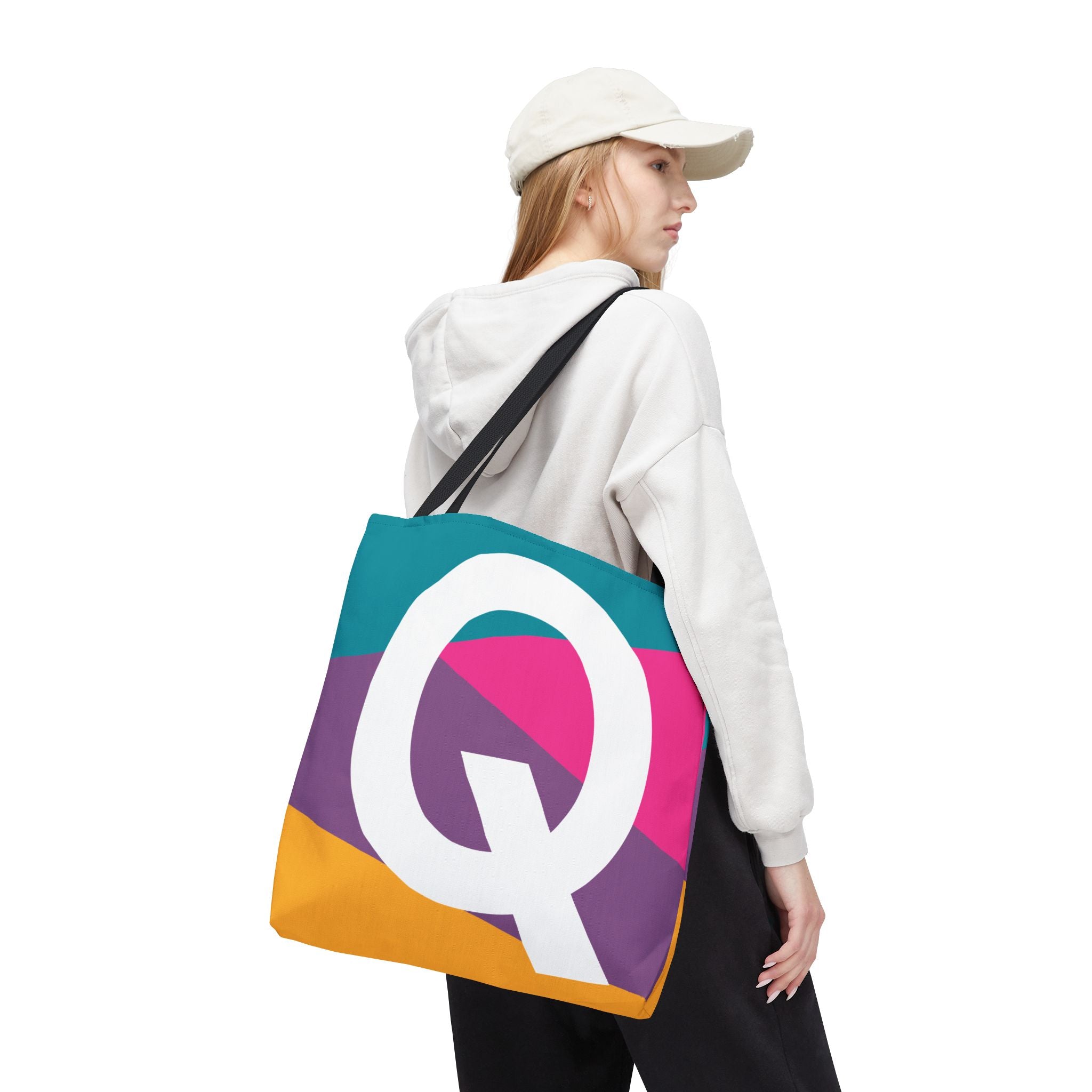 Monogram 'Q' Colorblock Tote Bag — Personalized Initial Q Shoulder Tote