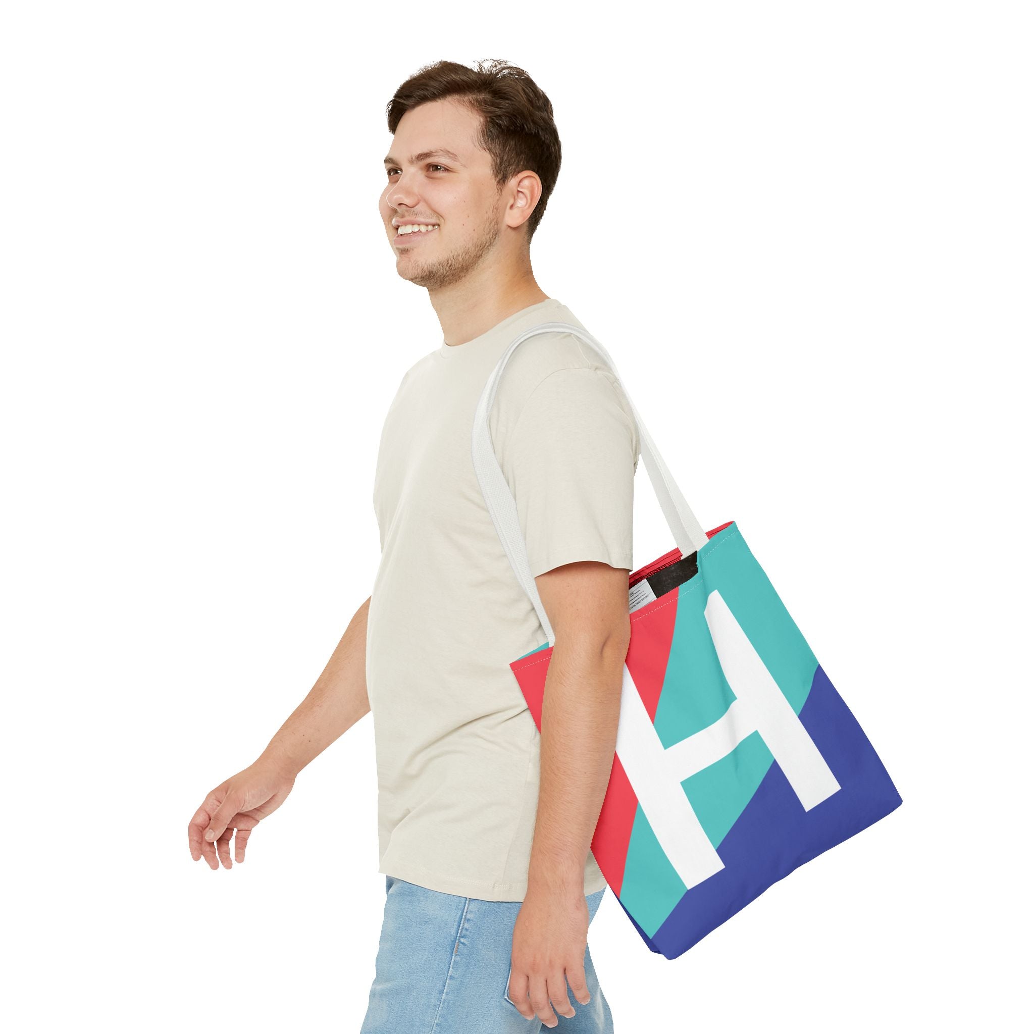 Monogram 'H' Colorblock Tote Bag — Personalized Initial H Shoulder Tote