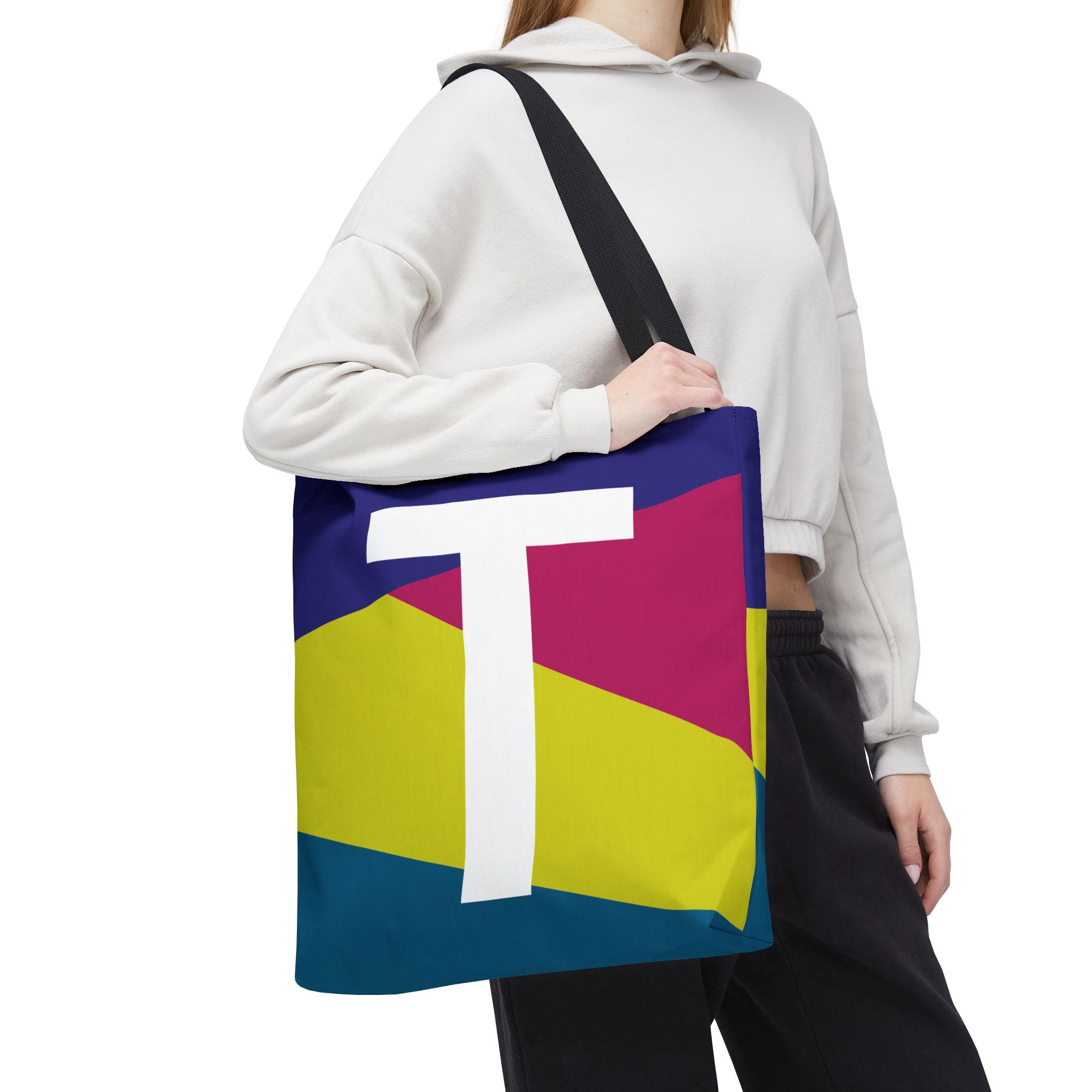 Monogram 'T' Colorblock Tote Bag — Personalized Initial T Shoulder Tote