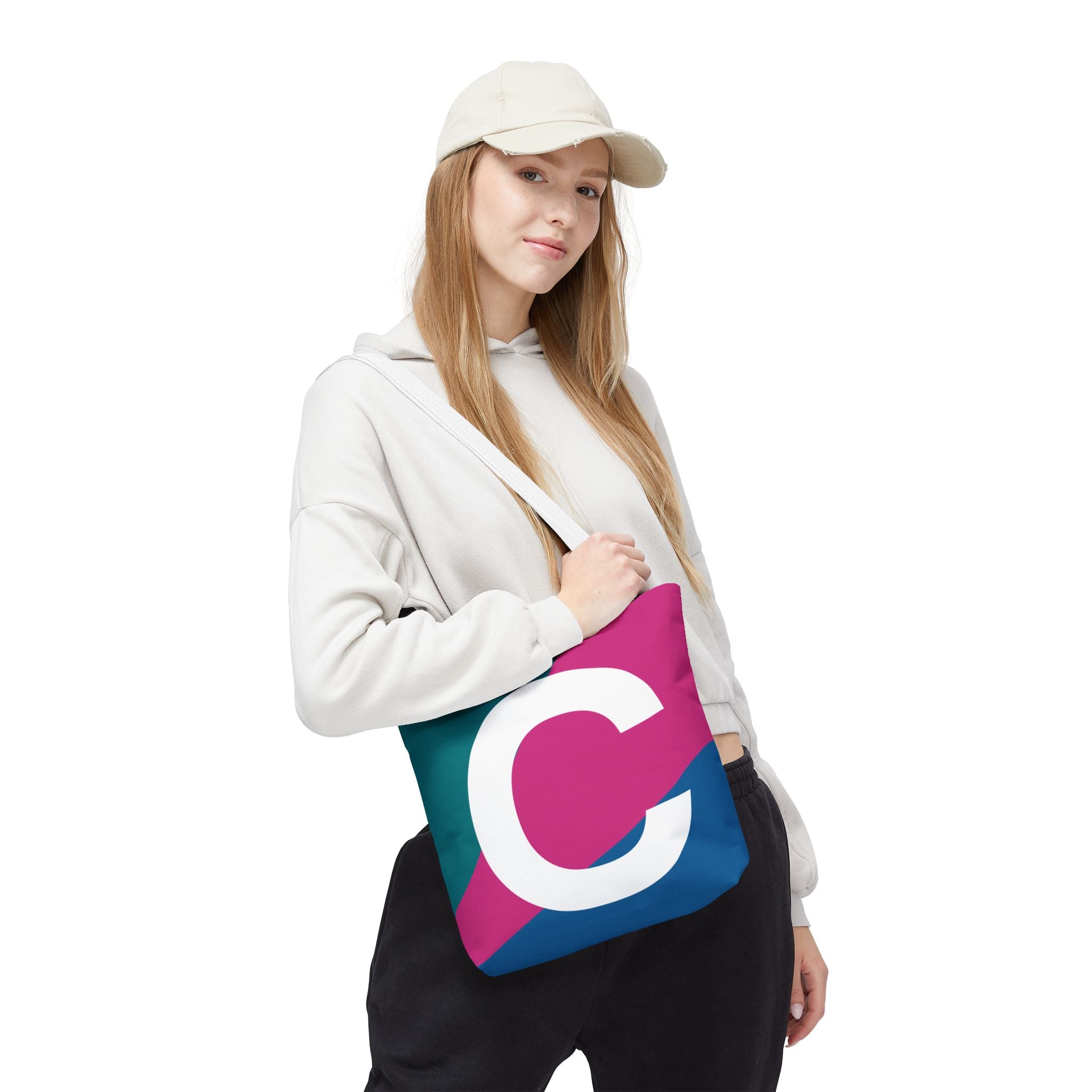 Monogram 'C' Colorblock Tote Bag — Personalized Initial C Shoulder Tote