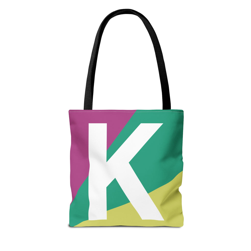 Monogram 'K' Colorblock Tote Bag — Personalized Initial K Shoulder Tote