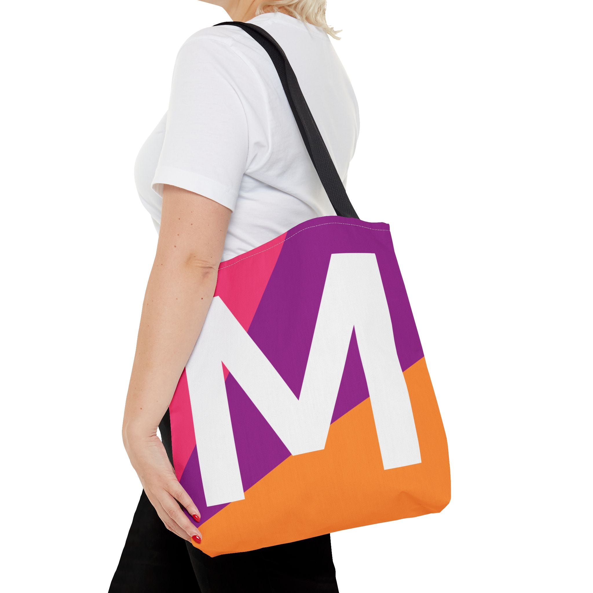 Monogram 'M' Colorblock Tote Bag — Personalized Initial M Shoulder Tote