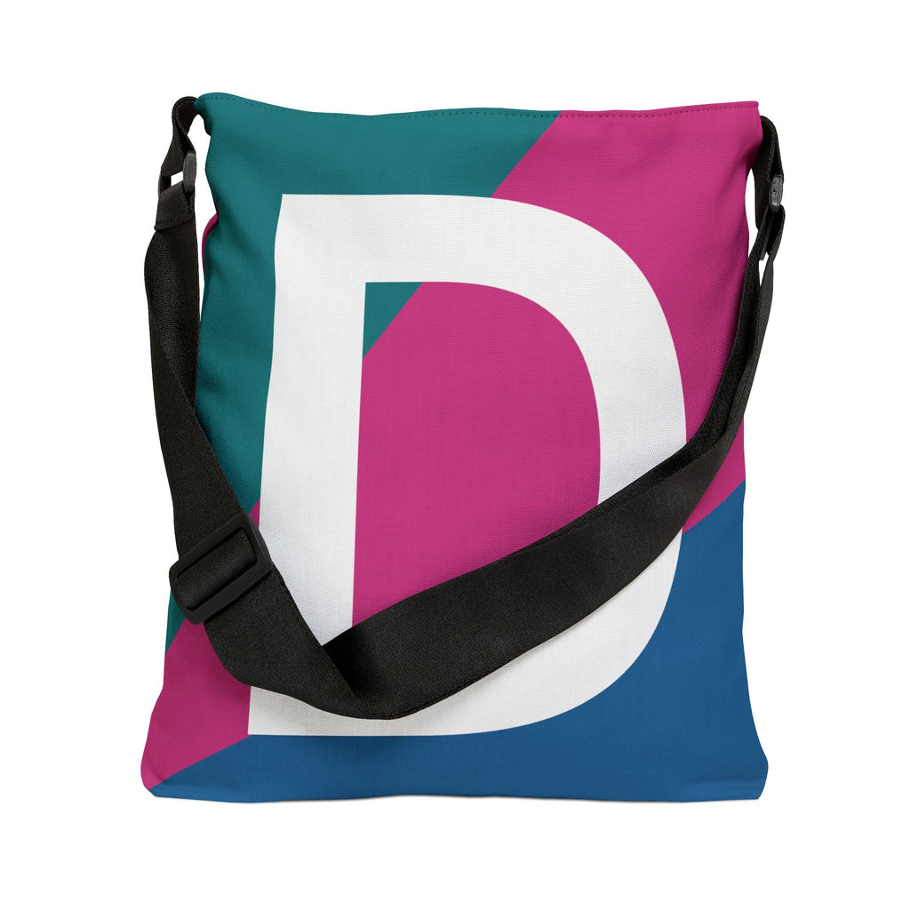 Initial Letter 'D' Colorblock Adjustable Tote Bag — Monogram Alphabet Shoulder Bag