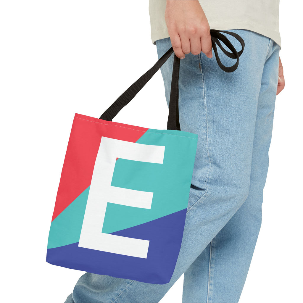 Monogram 'E' Colorblock Tote Bag — Personalized Initial E Shoulder Tote