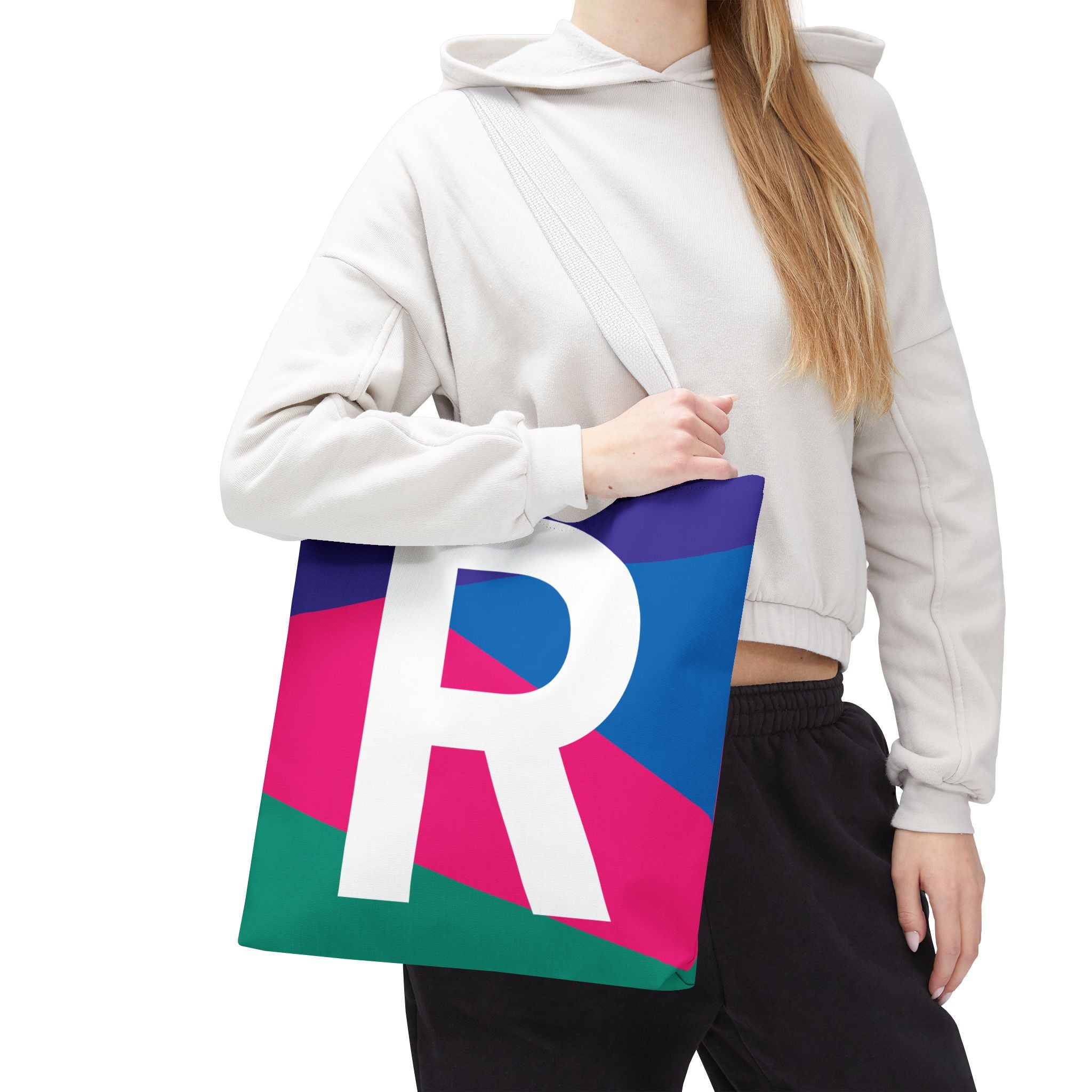 Monogram 'R' Colorblock Tote Bag — Personalized Initial R Shoulder Tote