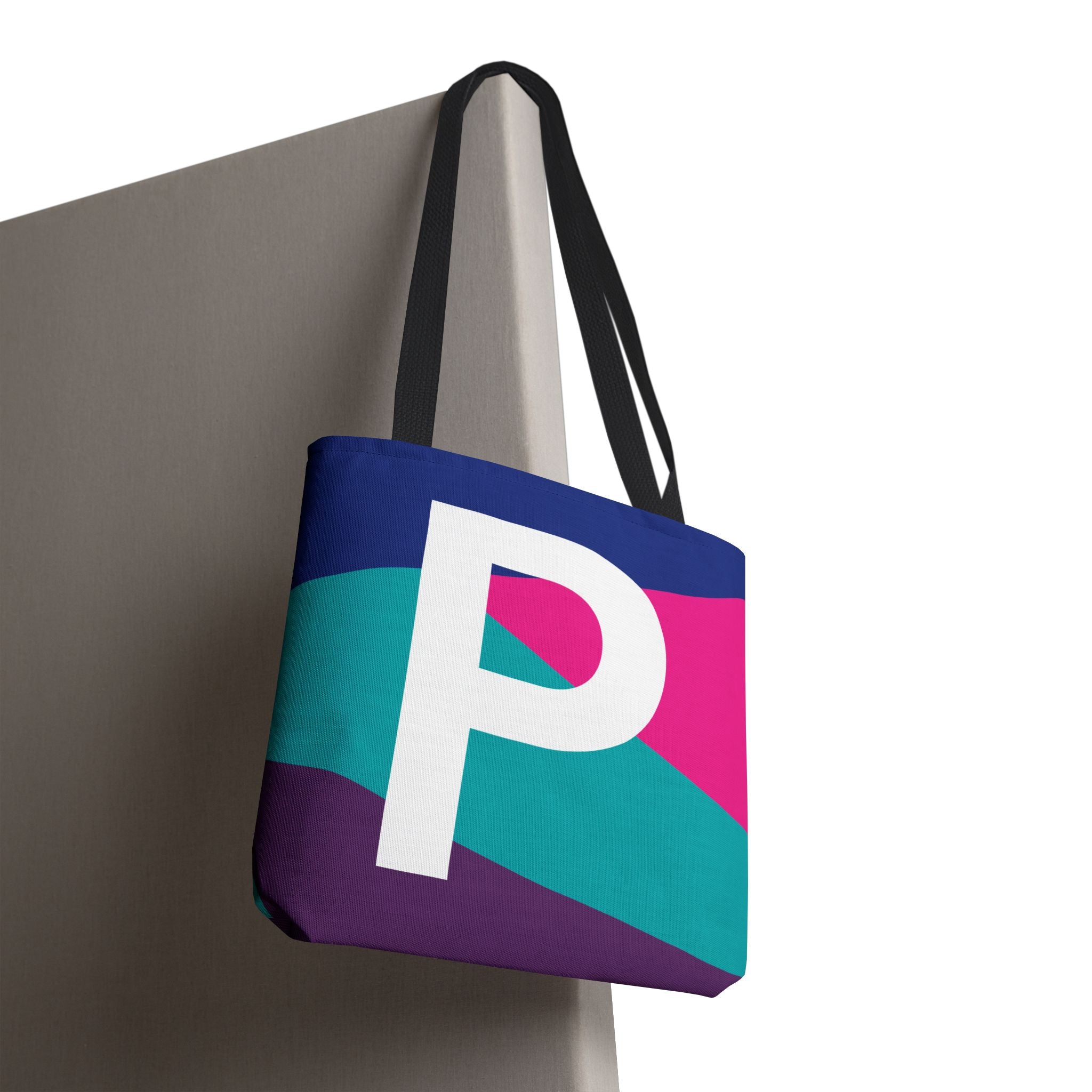 Monogram 'P' Colorblock Tote Bag — Personalized Initial P Shoulder Tote