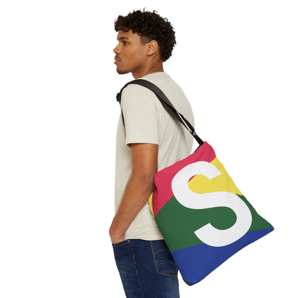 Initial Letter 'S' Colorblock Adjustable Tote Bag — Monogram Alphabet Shoulder Bag