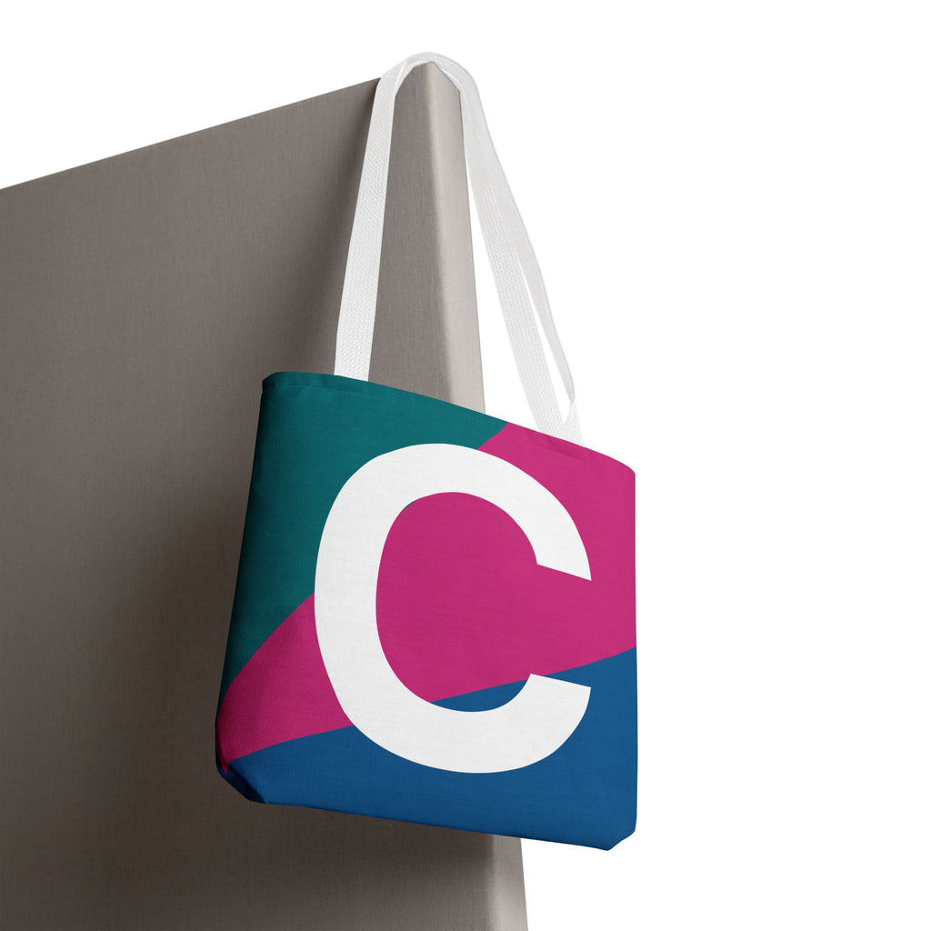 Monogram 'C' Colorblock Tote Bag — Personalized Initial C Shoulder Tote