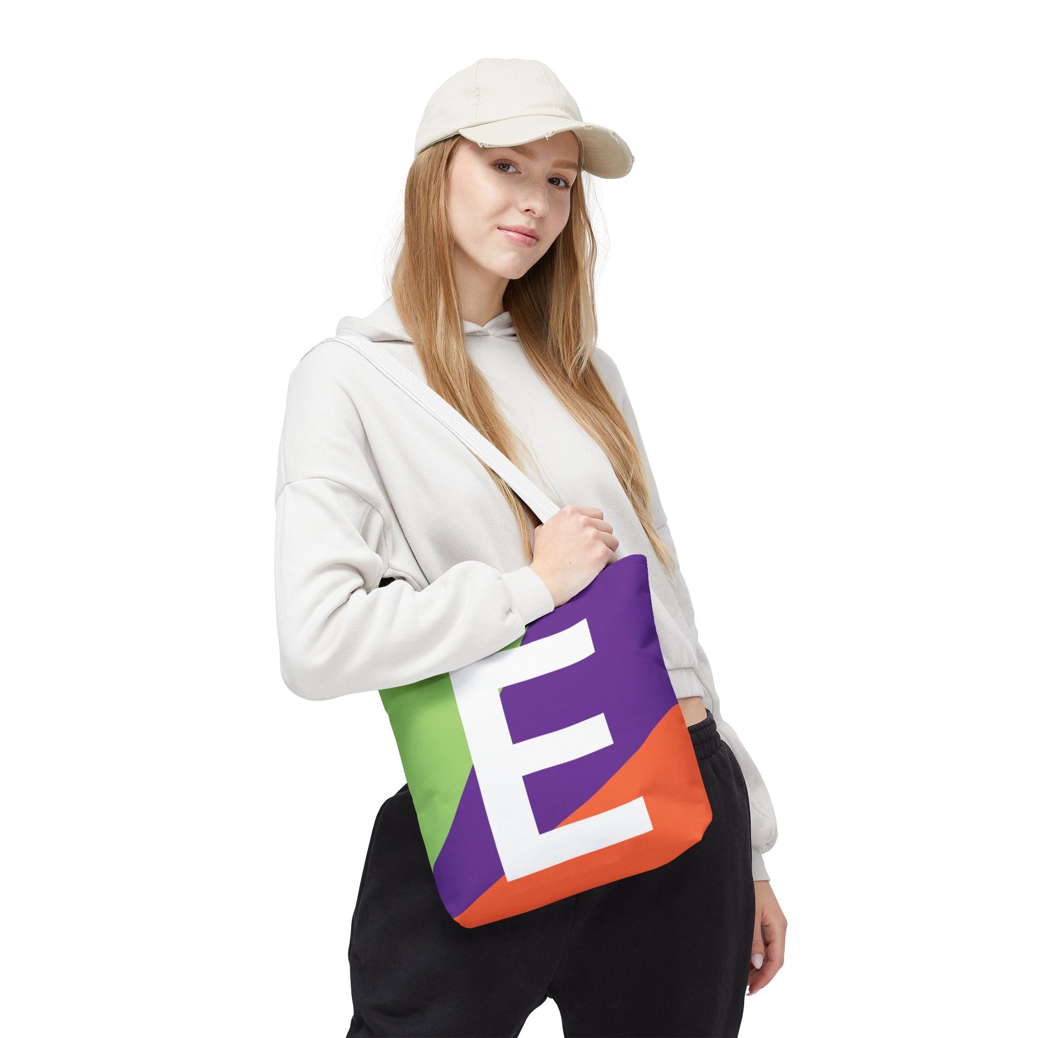 Monogram 'E' Colorblock Tote Bag — Personalized Initial E Shoulder Tote