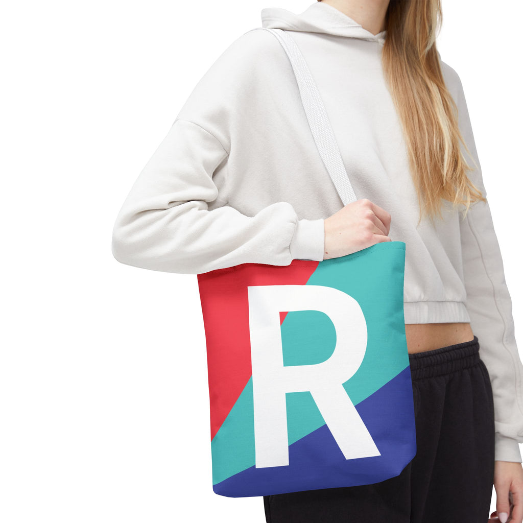 Monogram 'R' Colorblock Tote Bag — Personalized Initial R Shoulder Tote