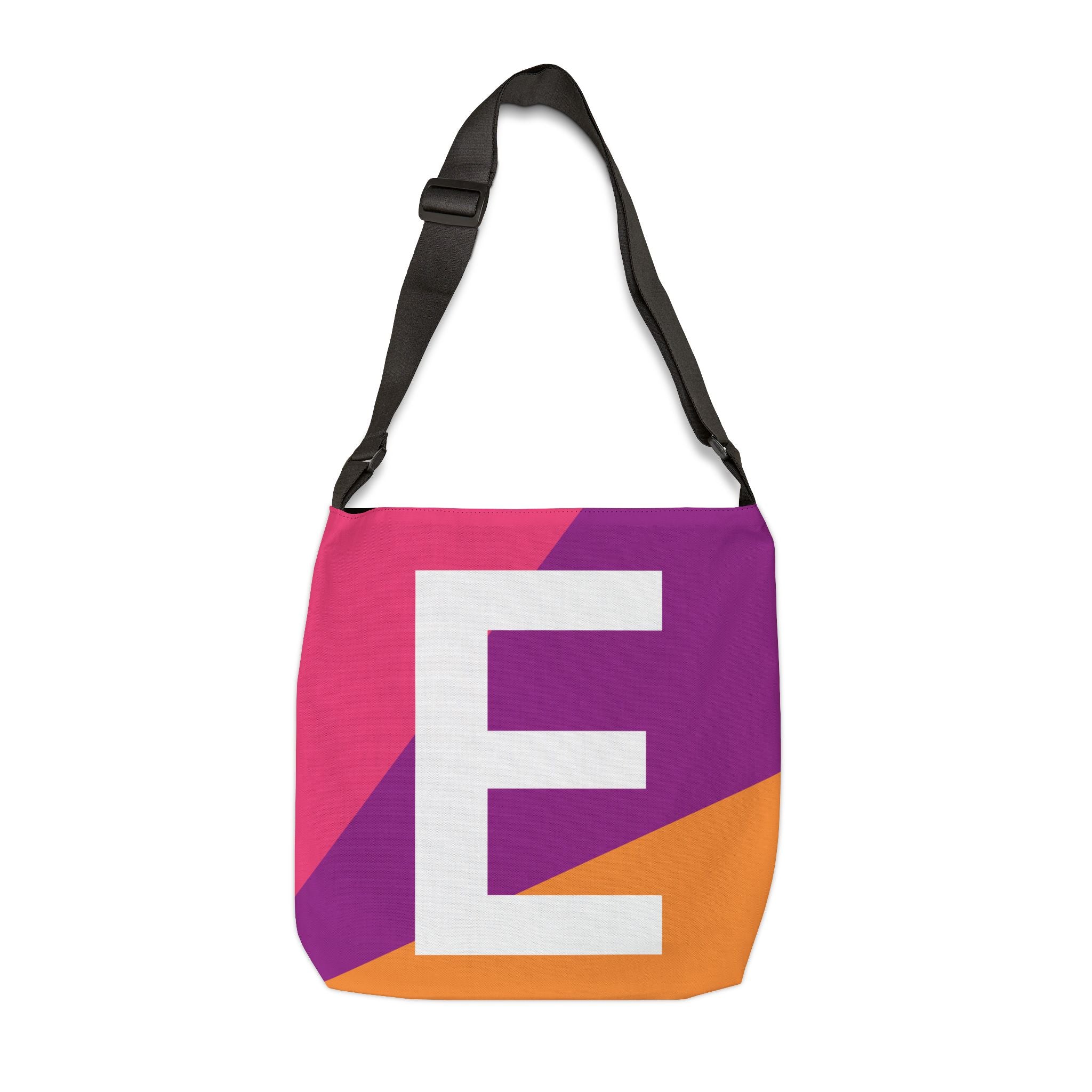 Initial Letter 'E' Colorblock Adjustable Tote Bag — Monogram Alphabet Shoulder Bag