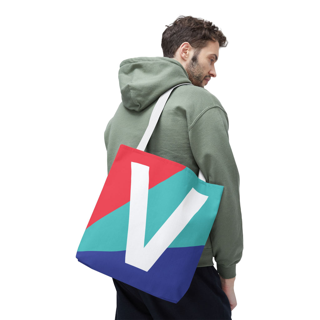 Monogram 'V' Colorblock Tote Bag — Personalized Initial V Shoulder Tote