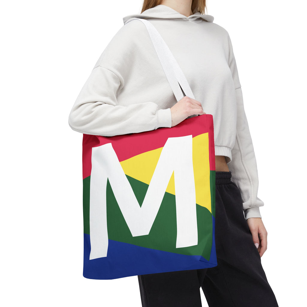Monogram 'M' Colorblock Tote Bag — Personalized Initial M Shoulder Tote