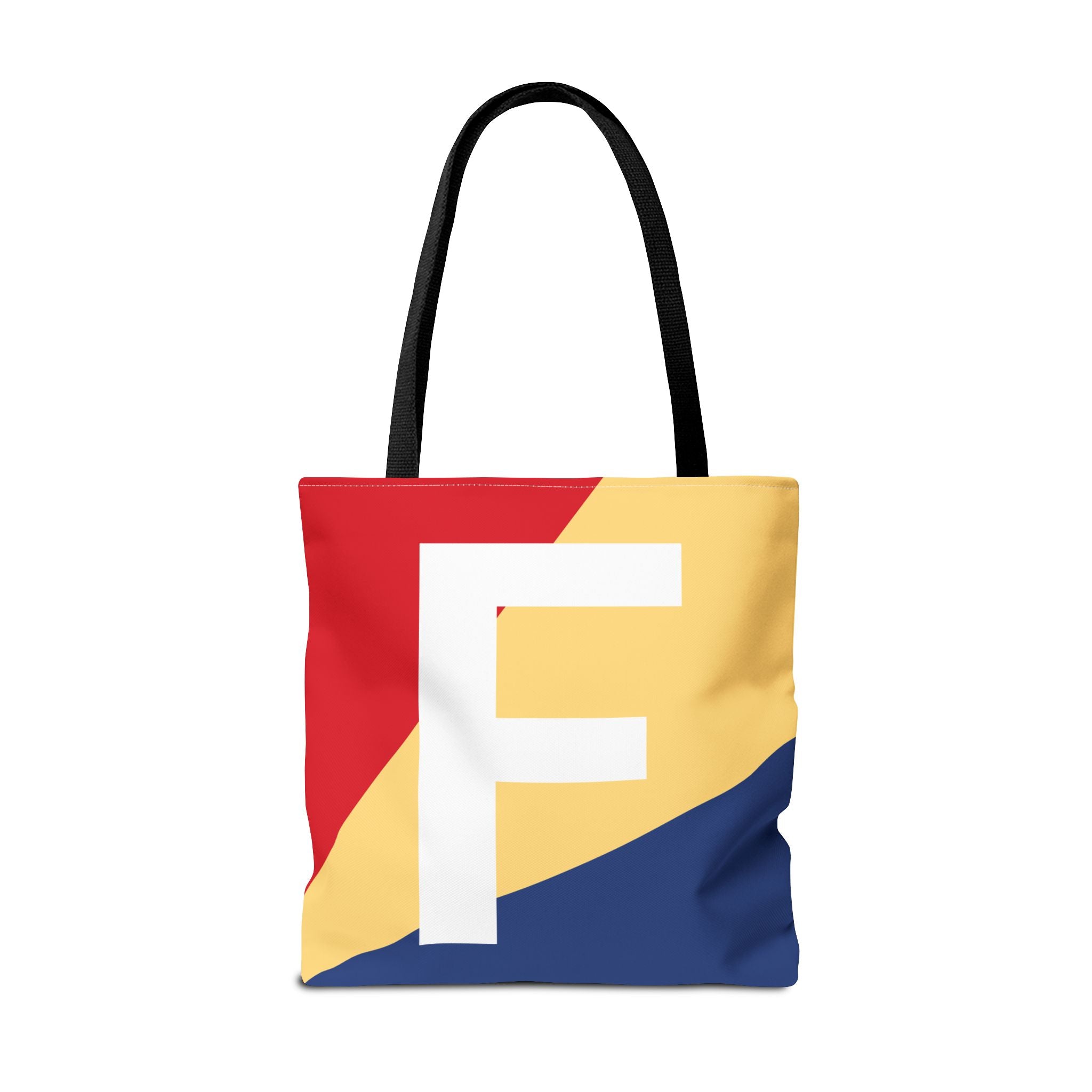 Monogram 'F' Colorblock Tote Bag — Personalized Initial F Shoulder Tote