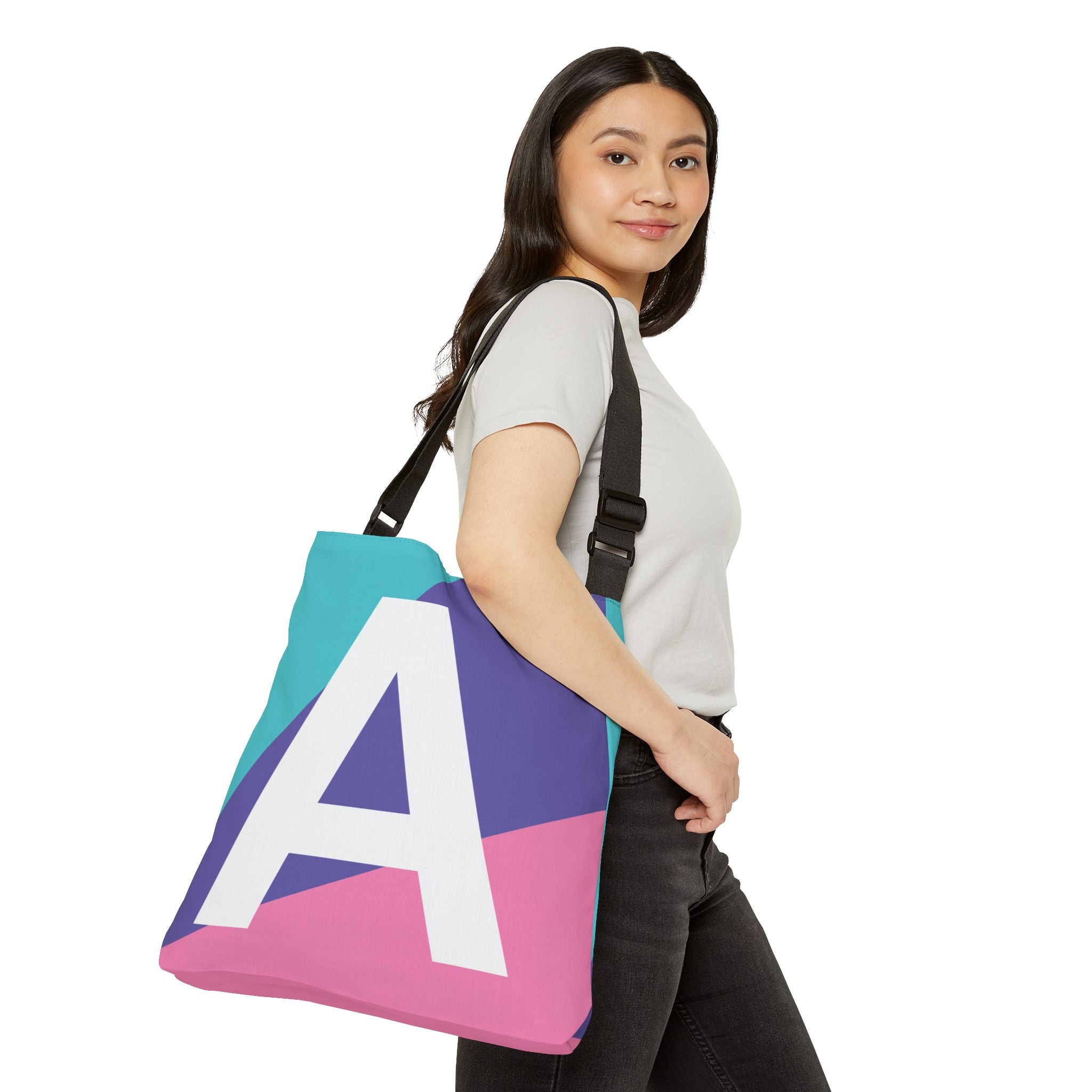 Initial Letter 'A' Colorblock Adjustable Tote Bag — Monogram Alphabet Shoulder Bag
