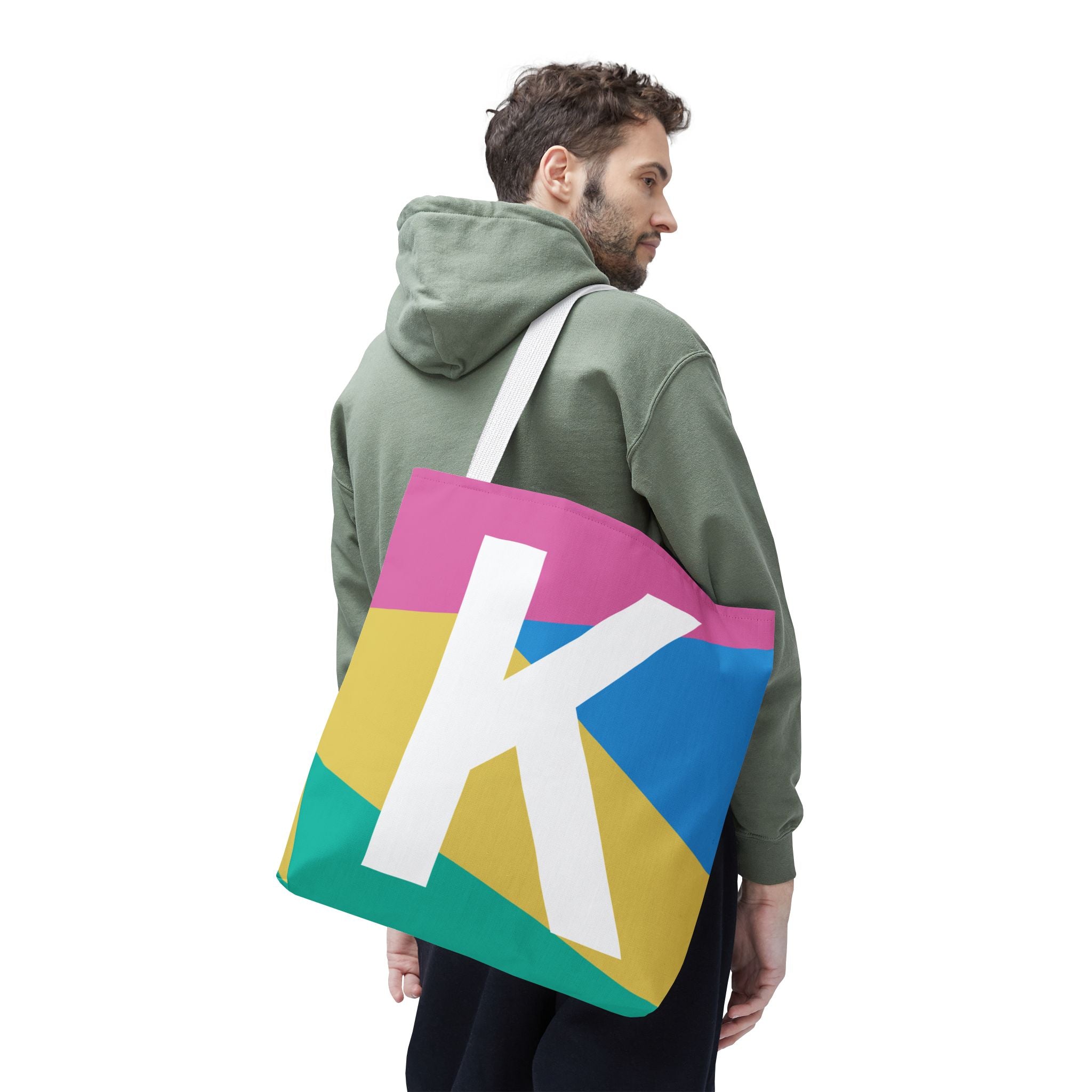 Monogram 'K' Colorblock Tote Bag — Personalized Initial K Shoulder Tote