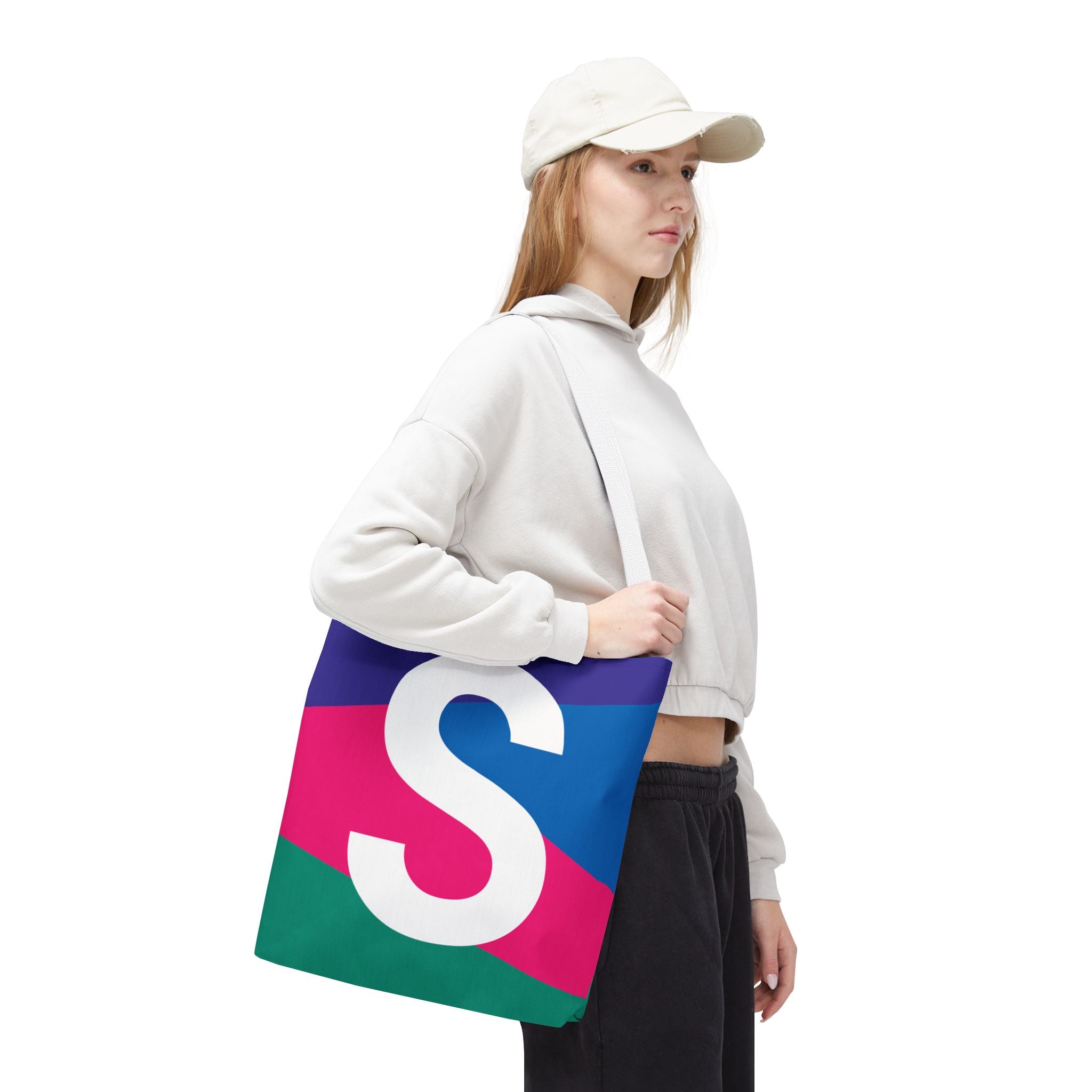 Monogram 'S' Colorblock Tote Bag — Personalized Initial S Shoulder Tote