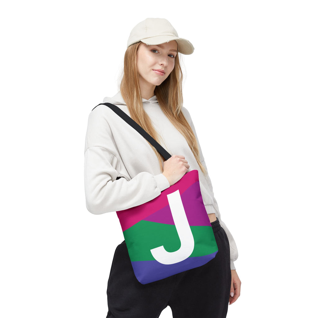 Monogram 'J' Colorblock Tote Bag — Personalized Initial J Shoulder Tote