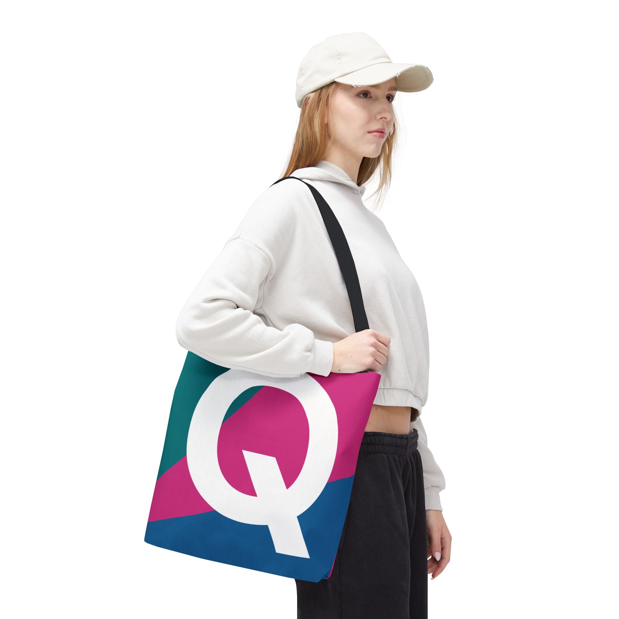 Monogram 'Q' Colorblock Tote Bag — Personalized Initial Q Shoulder Tote