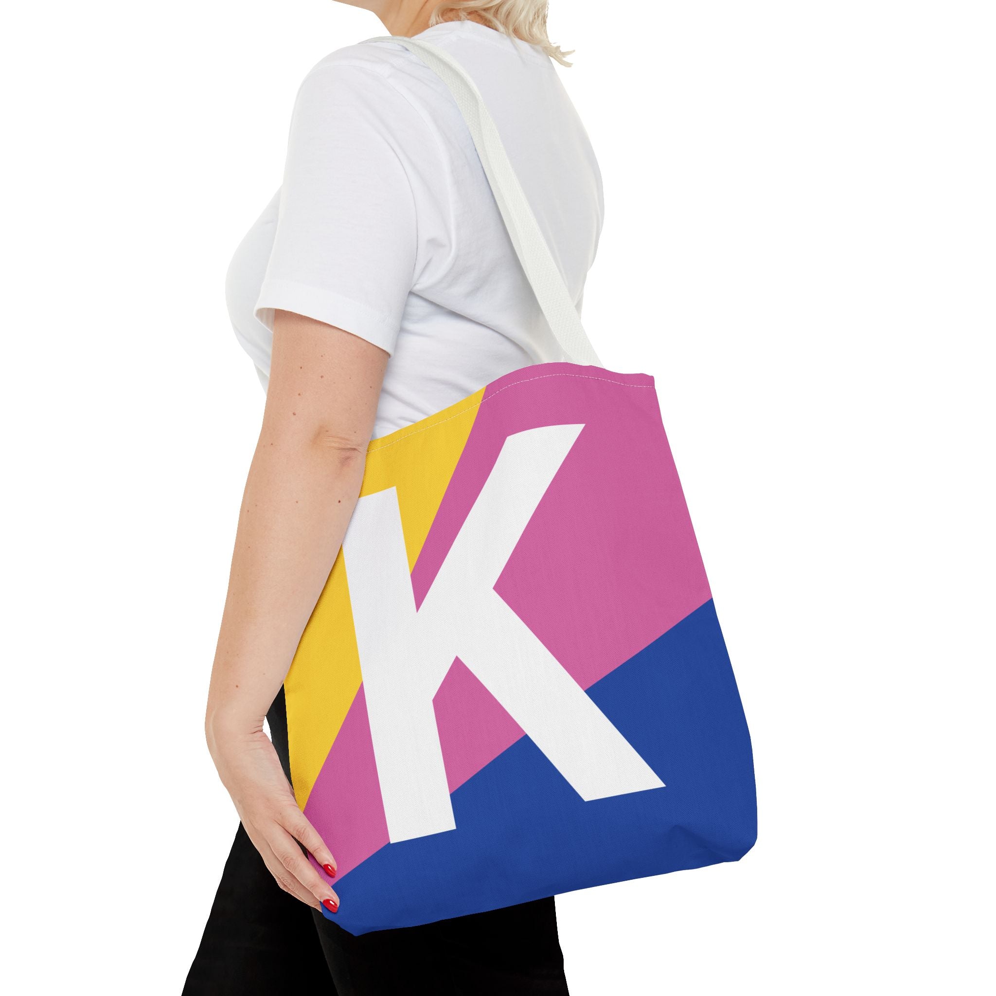 Monogram 'K' Colorblock Tote Bag — Personalized Initial K Shoulder Tote