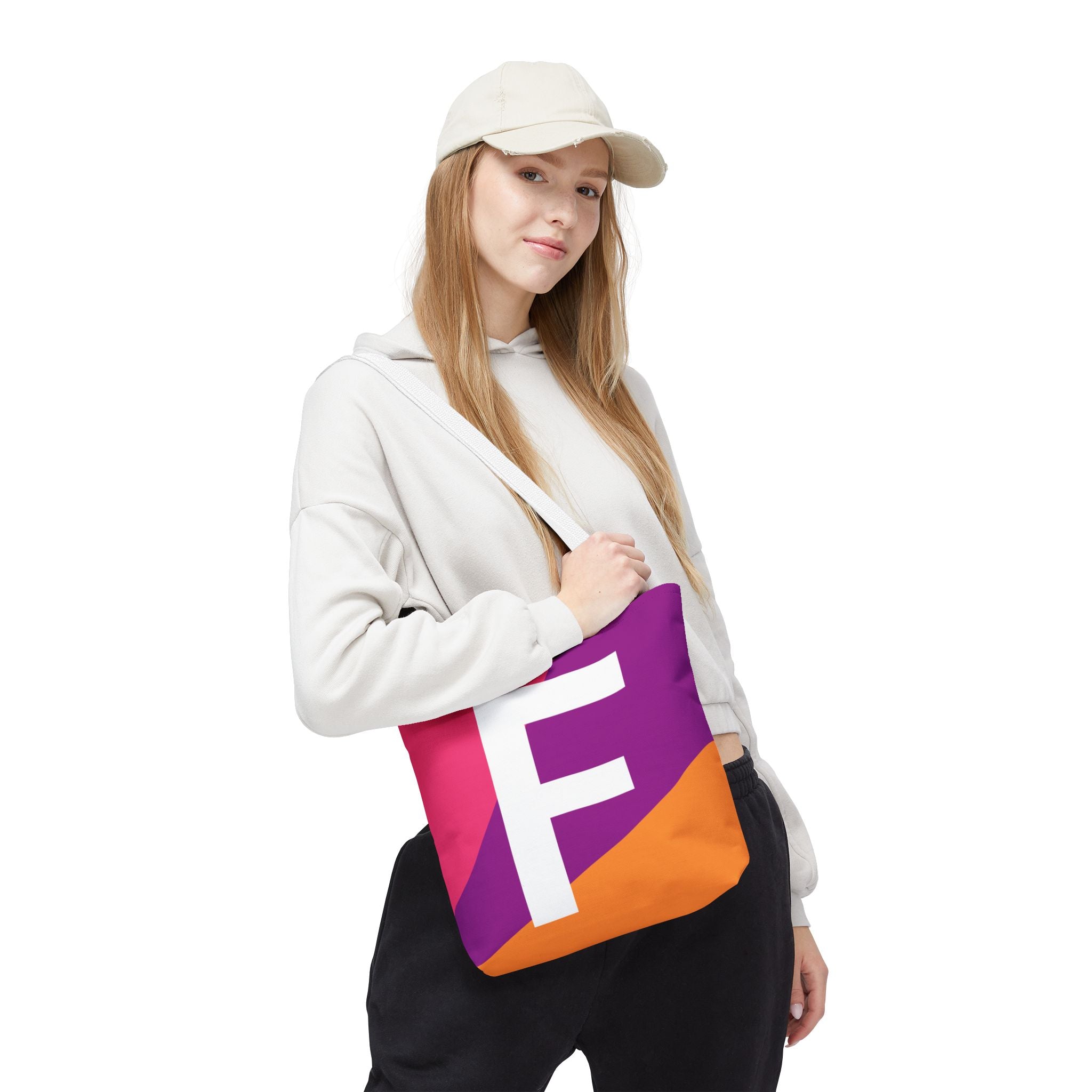 Monogram 'F' Colorblock Tote Bag — Personalized Initial F Shoulder Tote