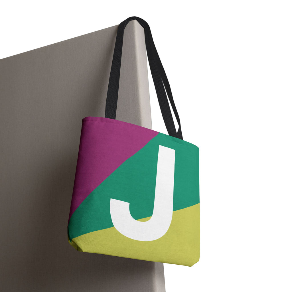 Monogram 'J' Colorblock Tote Bag — Personalized Initial J Shoulder Tote
