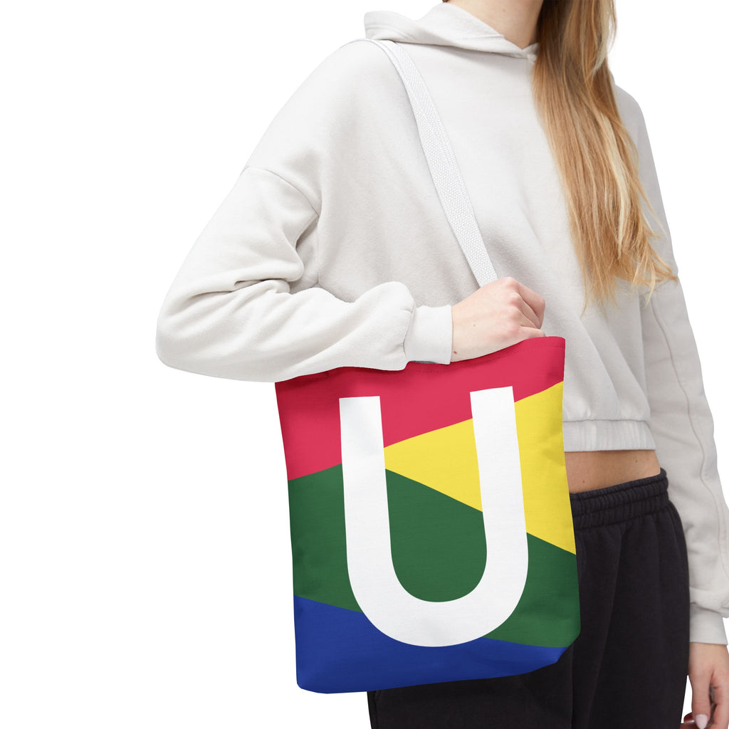 Monogram 'U' Colorblock Tote Bag — Personalized Initial U Shoulder Tote