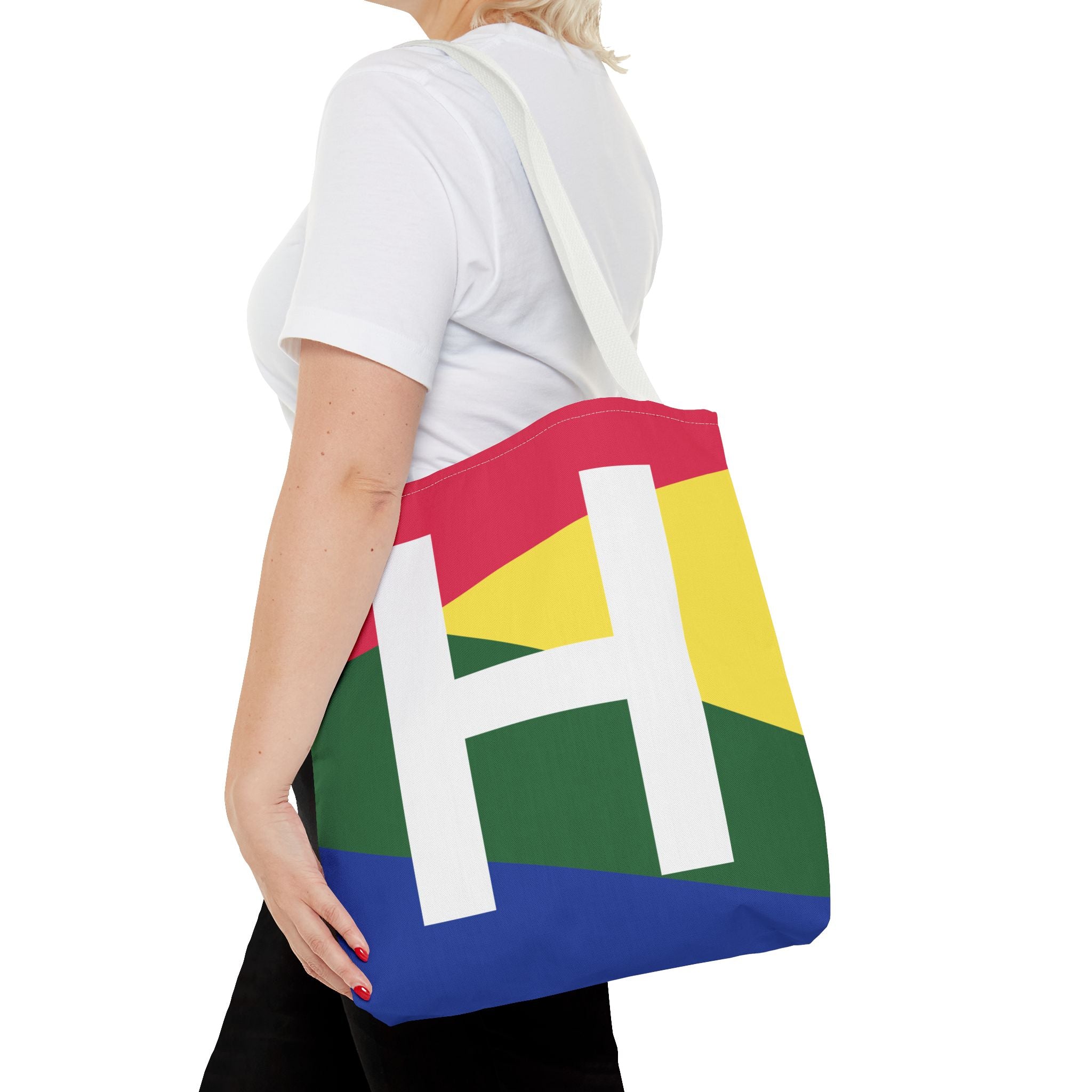 Monogram 'H' Colorblock Tote Bag — Personalized Initial H Shoulder Tote