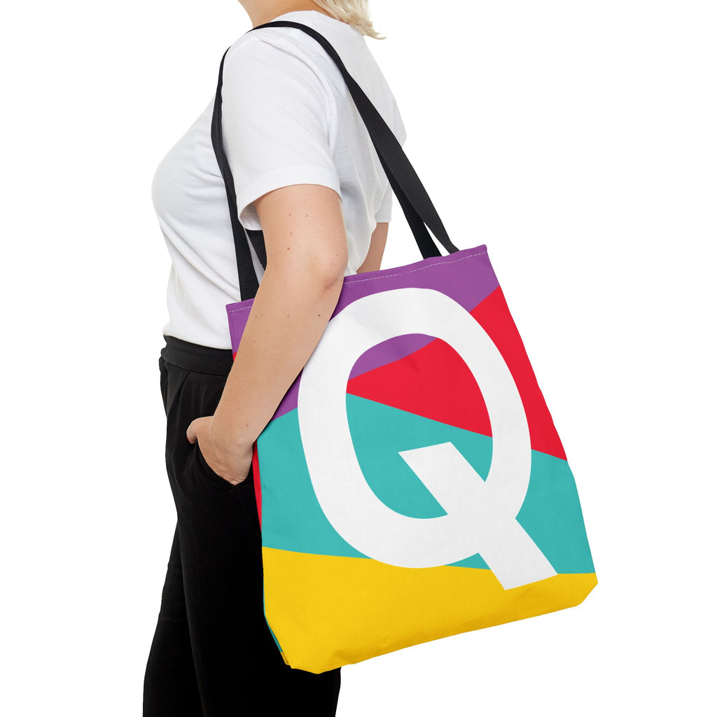 Monogram 'Q' Colorblock Tote Bag — Personalized Initial Q Shoulder Tote
