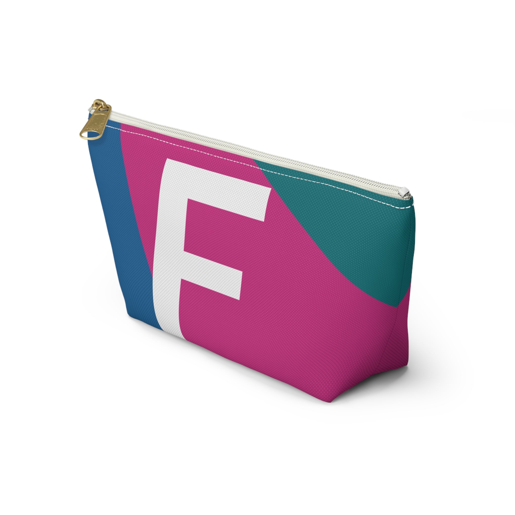 Initials Colorblock Accessory Pouch — Monogram F T-Bottom Cosmetic Bag
