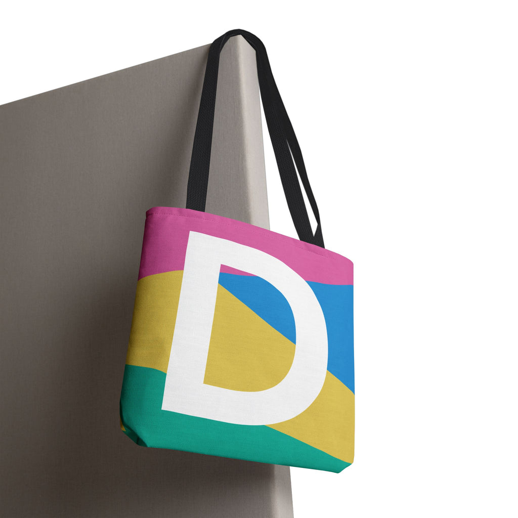Monogram 'D' Colorblock Tote Bag — Personalized Initial D Shoulder Tote