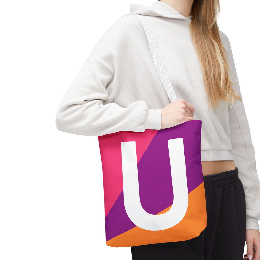 Monogram 'U' Colorblock Tote Bag — Personalized Initial U Shoulder Tote