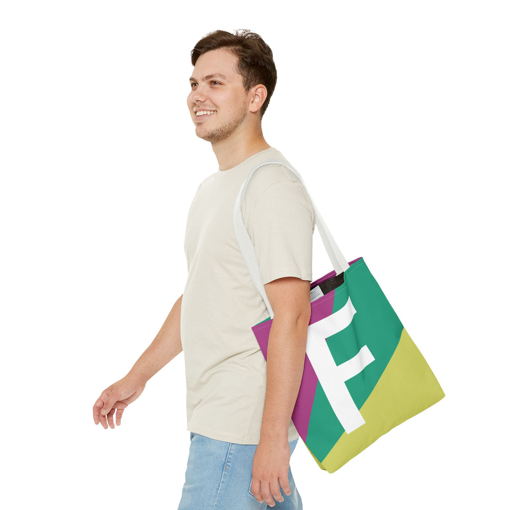 Monogram 'F' Colorblock Tote Bag — Personalized Initial F Shoulder Tote
