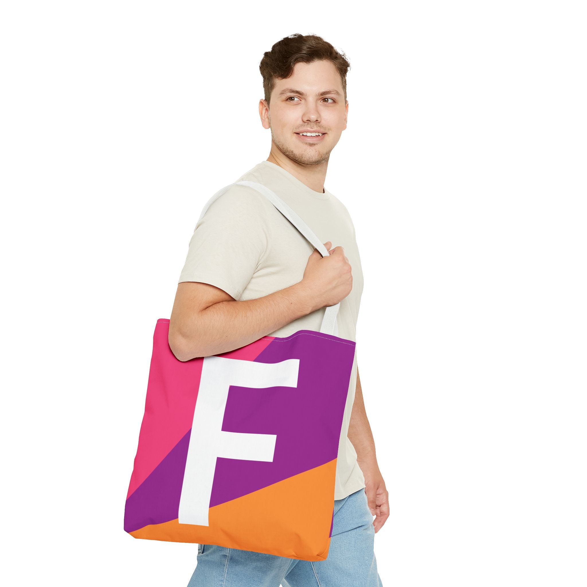 Monogram 'F' Colorblock Tote Bag — Personalized Initial F Shoulder Tote
