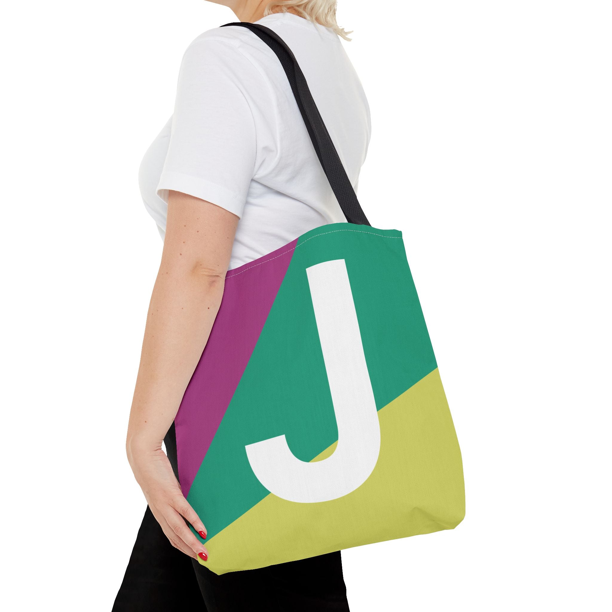 Monogram 'J' Colorblock Tote Bag — Personalized Initial J Shoulder Tote
