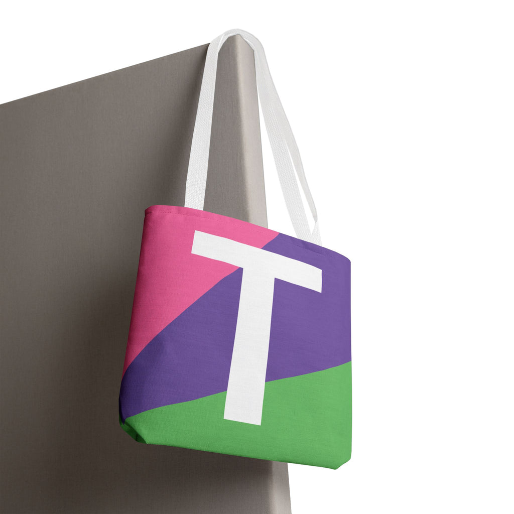 Monogram 'T' Colorblock Tote Bag — Personalized Initial T Shoulder Tote