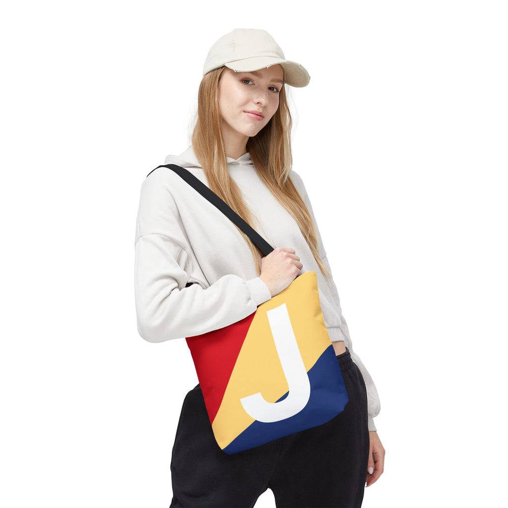 Monogram 'J' Colorblock Tote Bag — Personalized Initial J Shoulder Tote