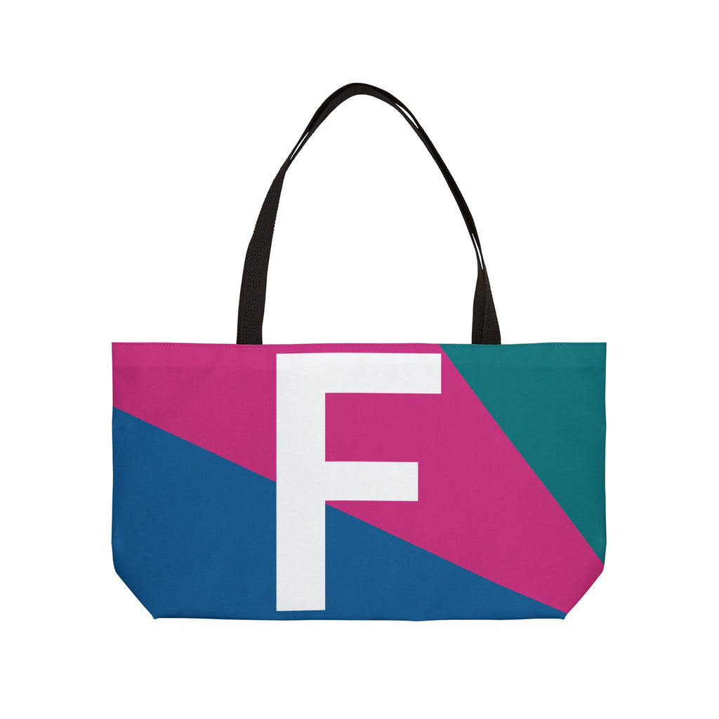 Personalized 'F' Colorblock Tote Bag — Monogram Weekender Tote
