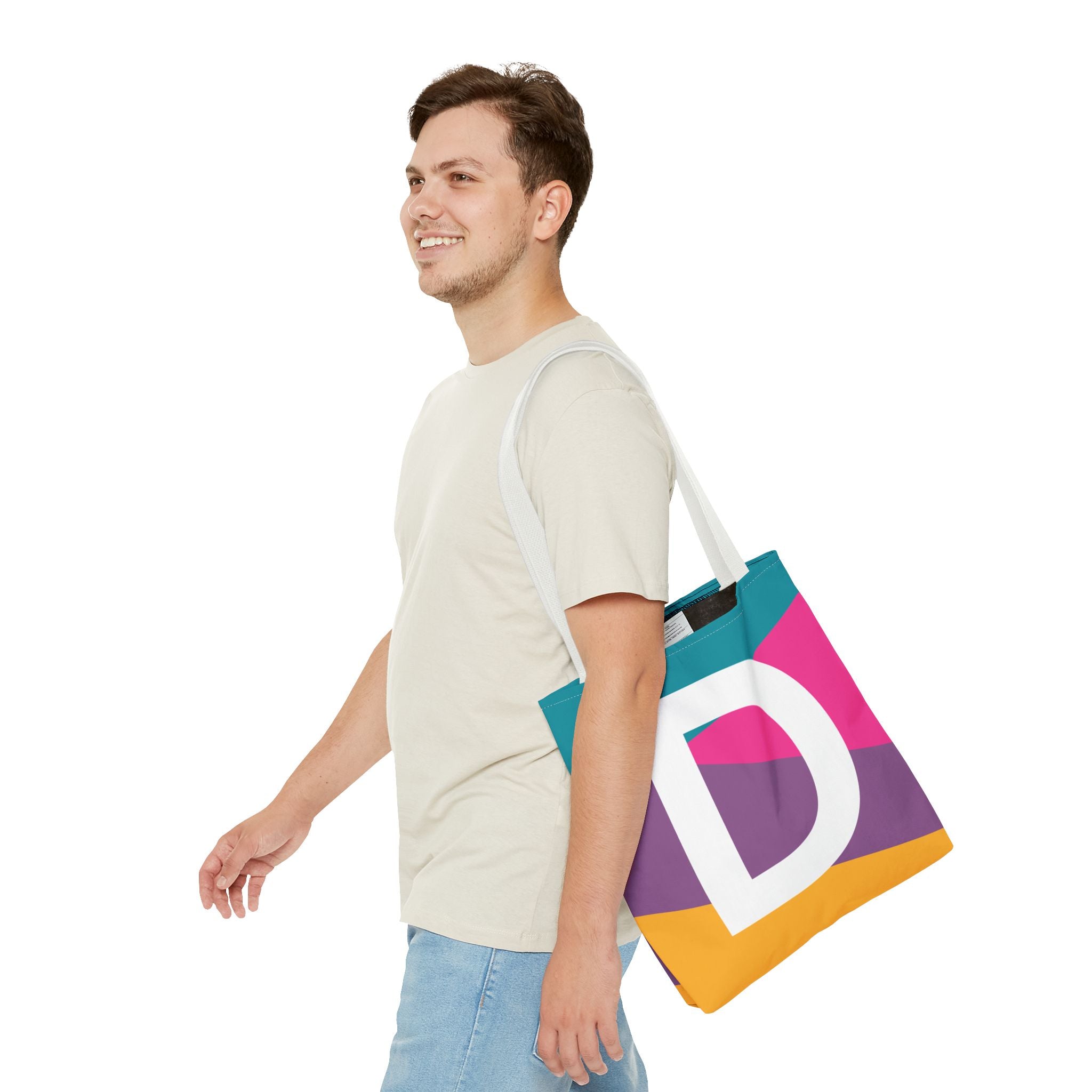 Monogram 'D' Colorblock Tote Bag — Personalized Initial D Shoulder Tote