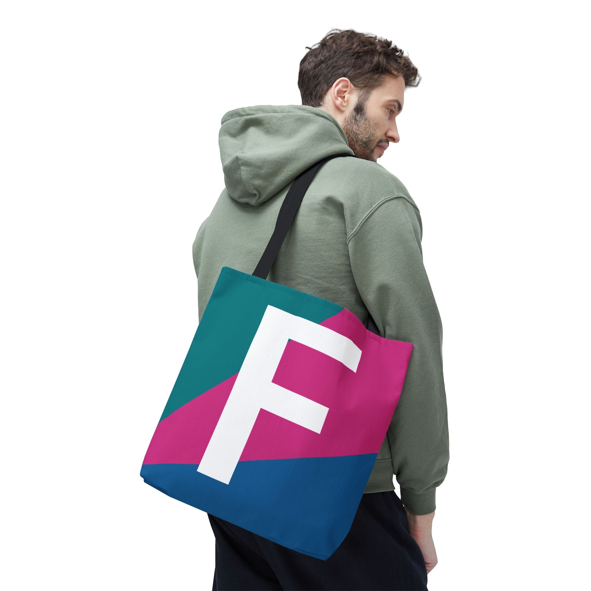 Monogram 'F' Colorblock Tote Bag — Personalized Initial F Shoulder Tote