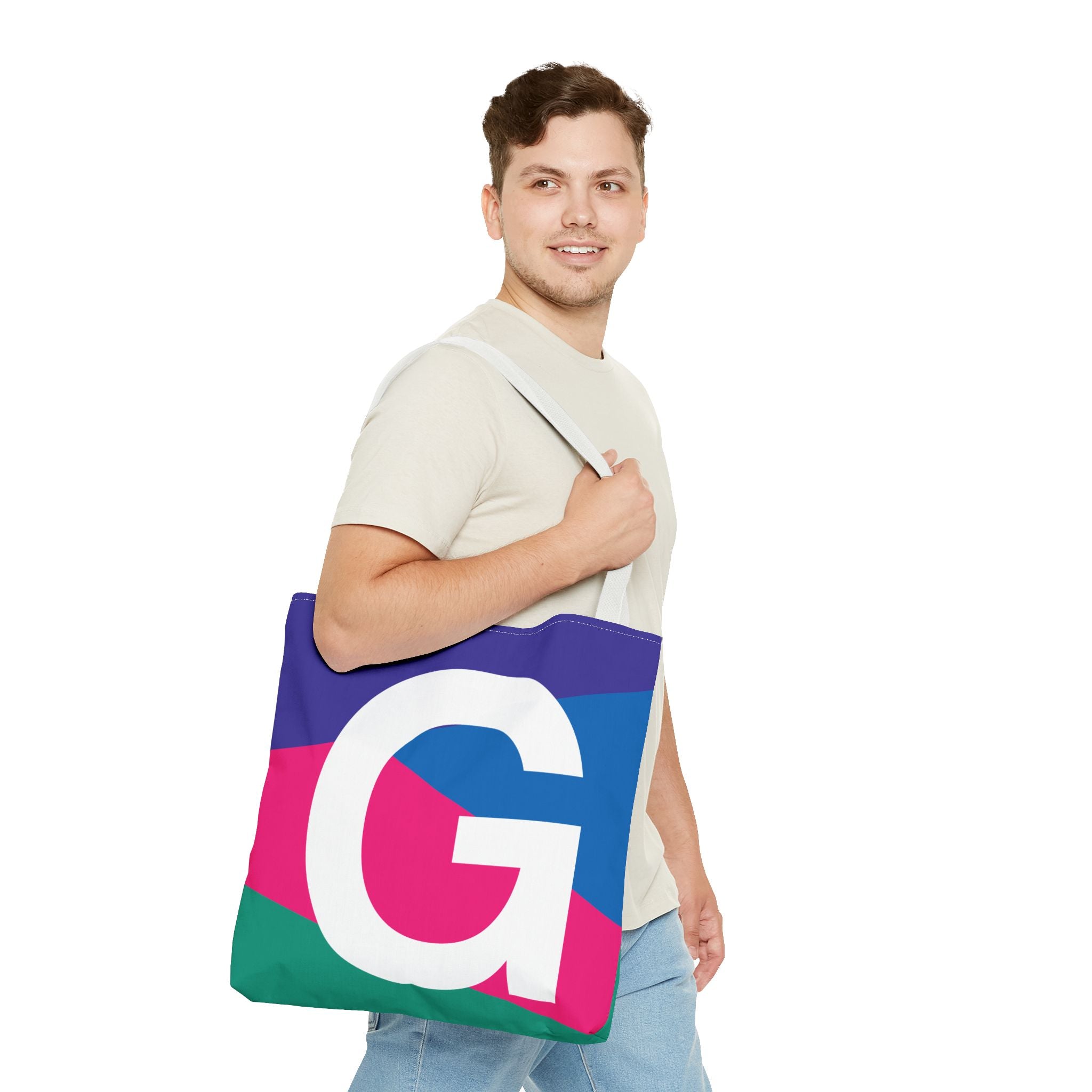 Monogram 'G' Colorblock Tote Bag — Personalized Initial G Shoulder Tote