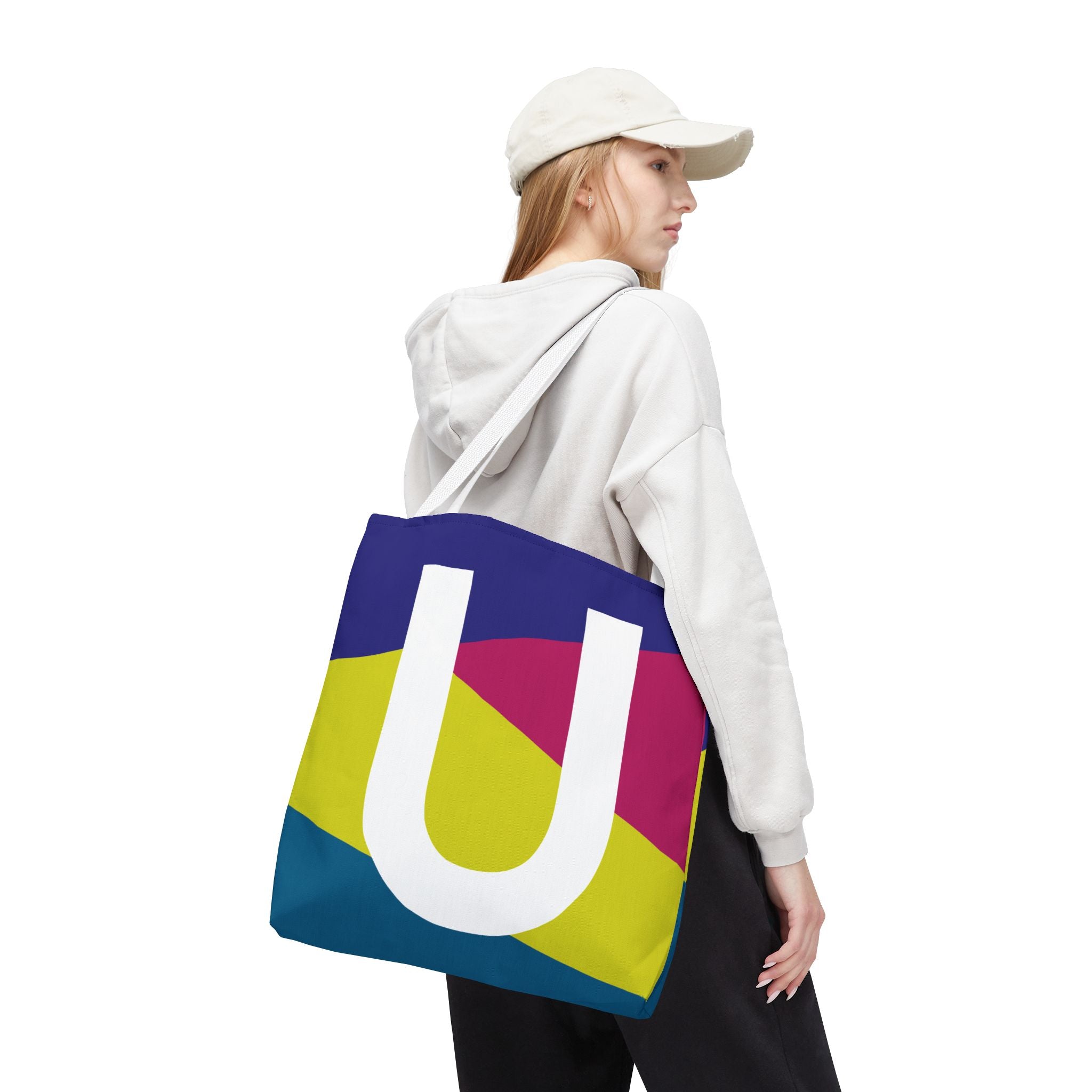 Monogram 'U' Colorblock Tote Bag — Personalized Initial U Shoulder Tote
