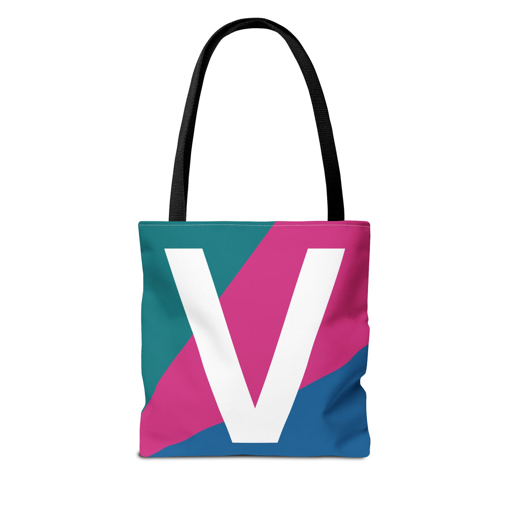 Monogram 'V' Colorblock Tote Bag — Personalized Initial V Shoulder Tote