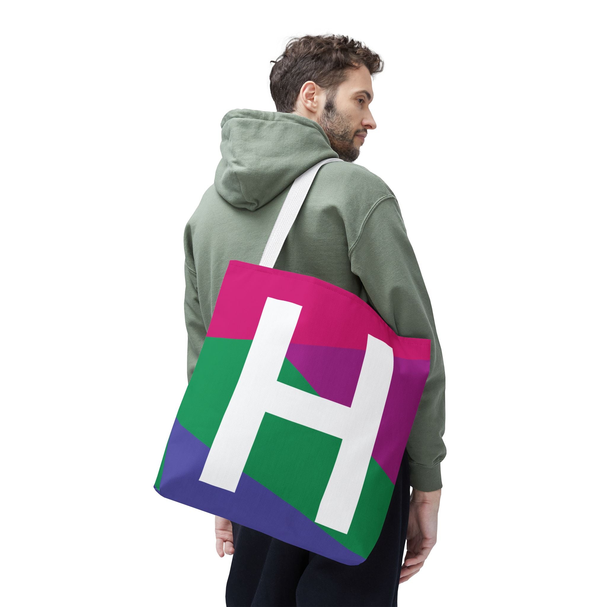 Monogram 'H' Colorblock Tote Bag — Personalized Initial H Shoulder Tote