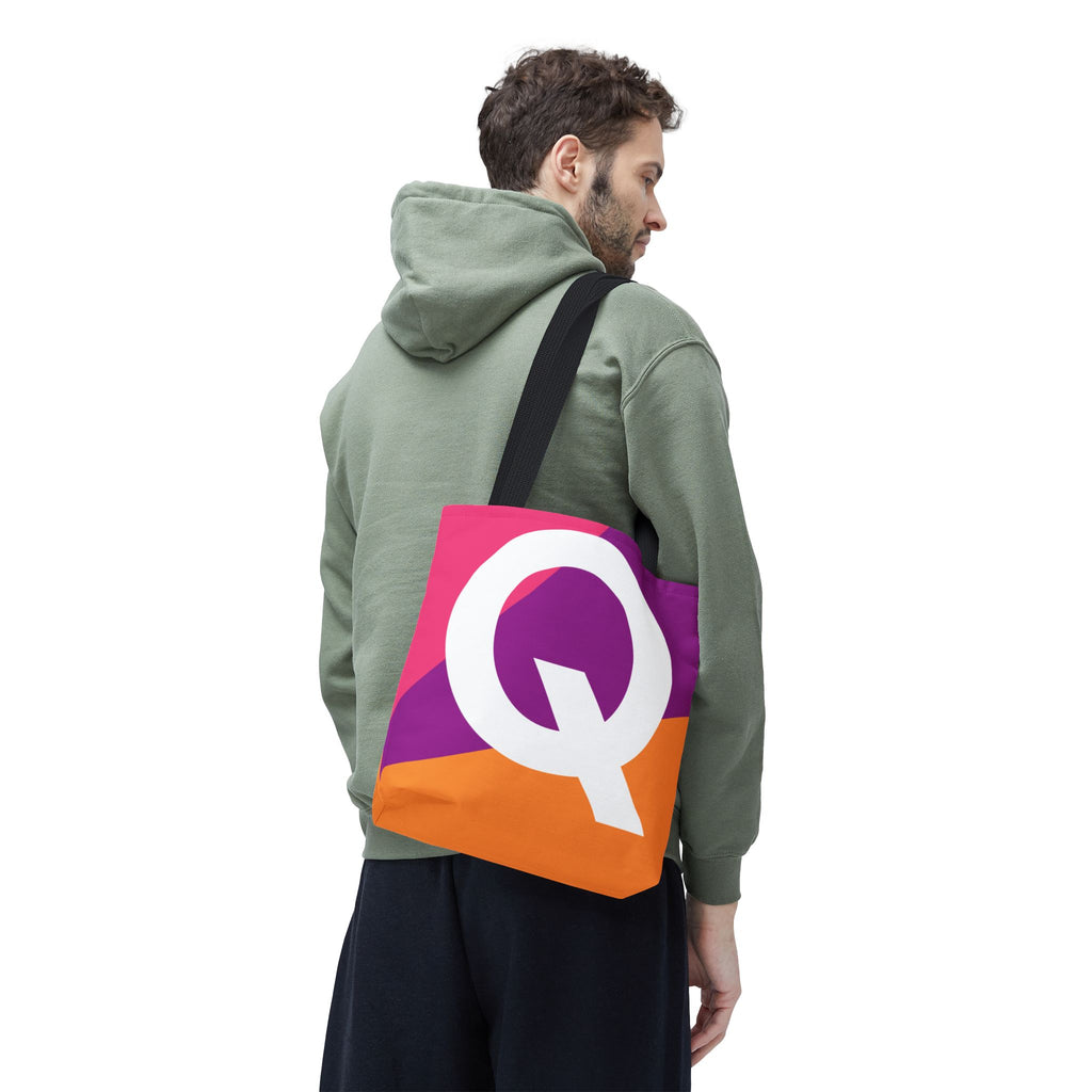 Monogram 'Q' Colorblock Tote Bag — Personalized Initial Q Shoulder Tote